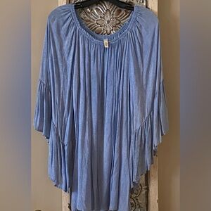 Elan Butterfly Sleeve Chambray Flowy Bohemian Top
